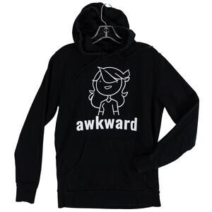 Arigato Womens Long Sleeve Hoodie Pullover Kangaroo Pocket Black "Awkward" Small